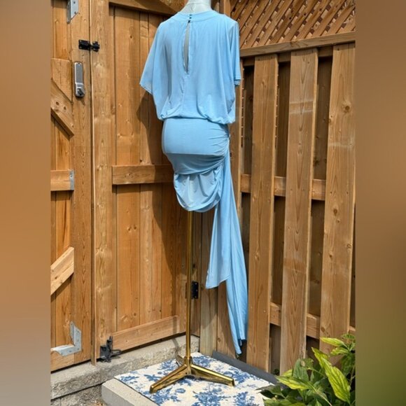 🆕 RAT & BOA 🧿 NWOT Freja Slinky Baby Blue Tie-Waist T-Shirt Mini Dress, Sz XXS - Picture 7 of 14